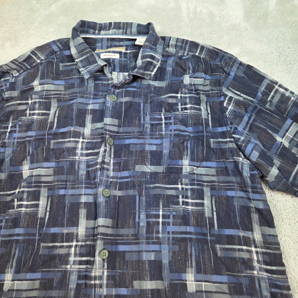 Tommy Bahama Silk Button Down Shirt Mens XL Original Fit Abstract Plaid Blue